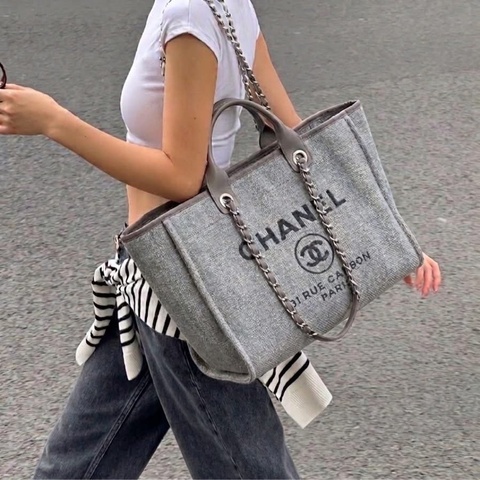 全新全配❤️ 香奈兒 #沙灘包 #霧霾灰 #托特包 #藍灰色