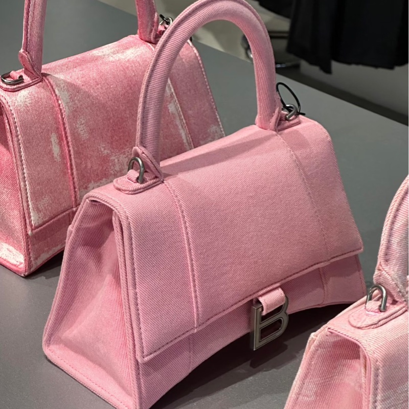 全新🈶購證❤️ 巴黎世家 #沙漏包 #粉色 #銀扣 #牛仔 s號-0