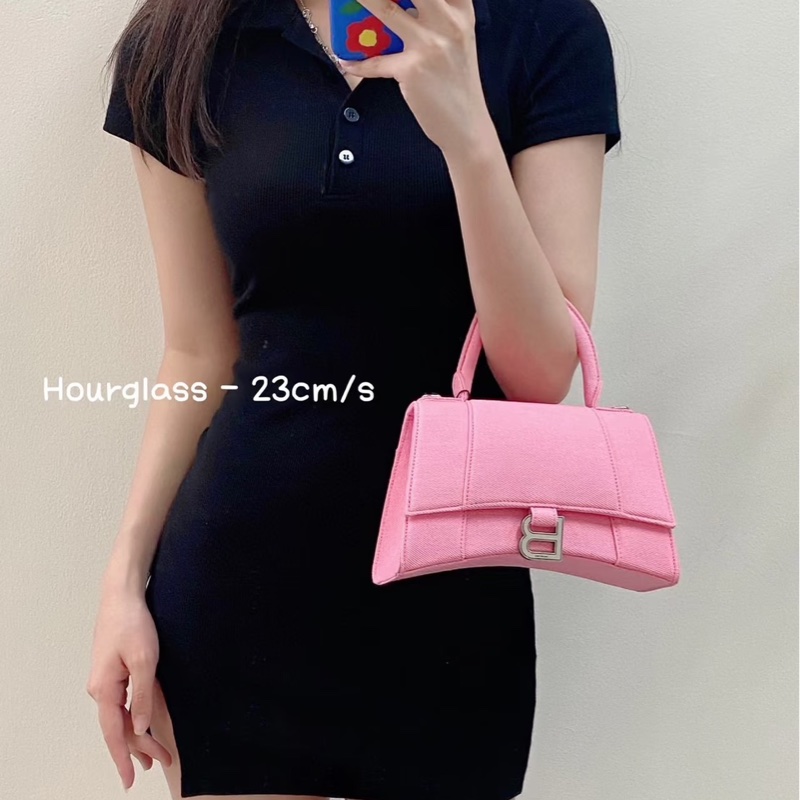 全新🈶購證❤️ 巴黎世家 #沙漏包 #粉色 #銀扣 #牛仔 s號-1