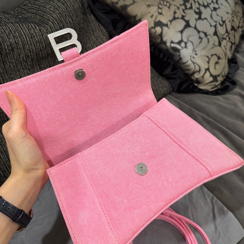 全新🈶購證❤️ 巴黎世家 #沙漏包 #粉色 #銀扣 #牛仔 s號-11