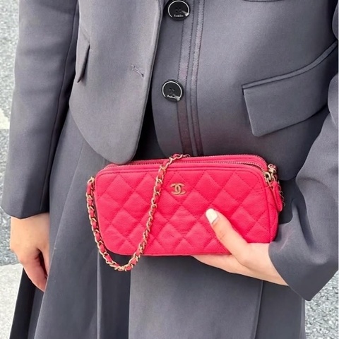 全配🈶購證❤️ 香奈兒 #玫粉色 #荔枝皮 #手機包 #woc