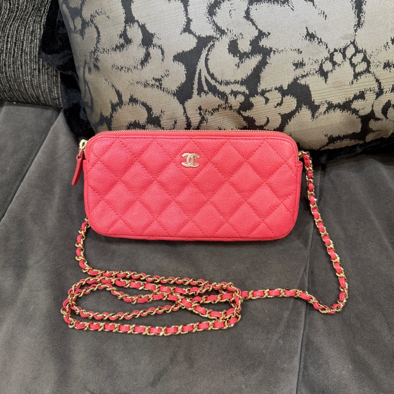 全配🈶購證❤️ 香奈兒 #玫粉色 #荔枝皮 #手機包 #woc-1