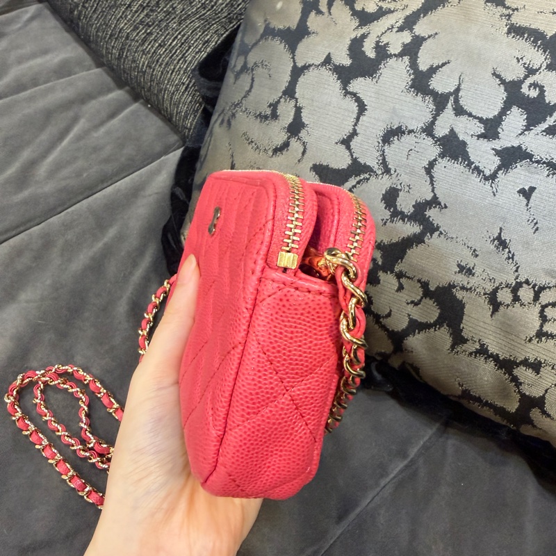 全配🈶購證❤️ 香奈兒 #玫粉色 #荔枝皮 #手機包 #woc-3