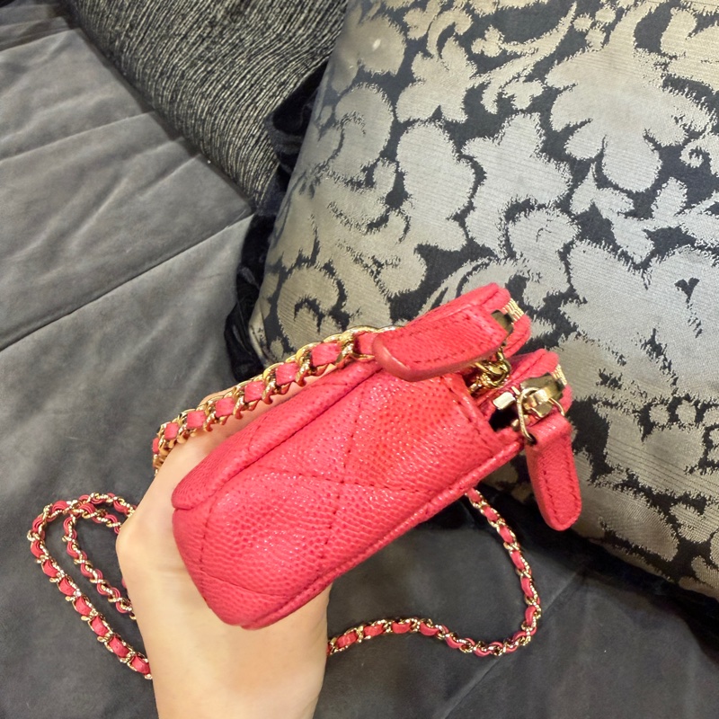 全配🈶購證❤️ 香奈兒 #玫粉色 #荔枝皮 #手機包 #woc-4