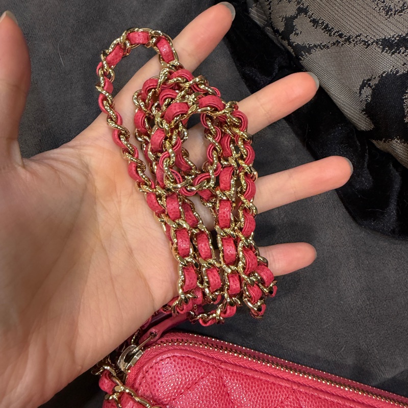 全配🈶購證❤️ 香奈兒 #玫粉色 #荔枝皮 #手機包 #woc-8