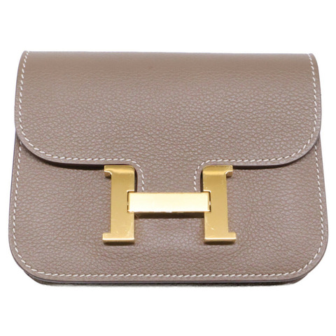 愛馬仕 Constance 纖薄錢包/腰包/腰包，灰褐色，金色五金，成色極佳，B 印記，Epsom 小牛皮，女士款。