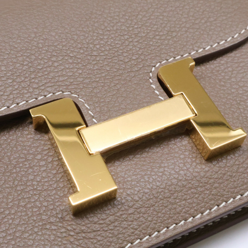 愛馬仕 Constance 纖薄錢包/腰包/腰包，灰褐色，金色五金，成色極佳，B 印記，Epsom 小牛皮，女士款。-9