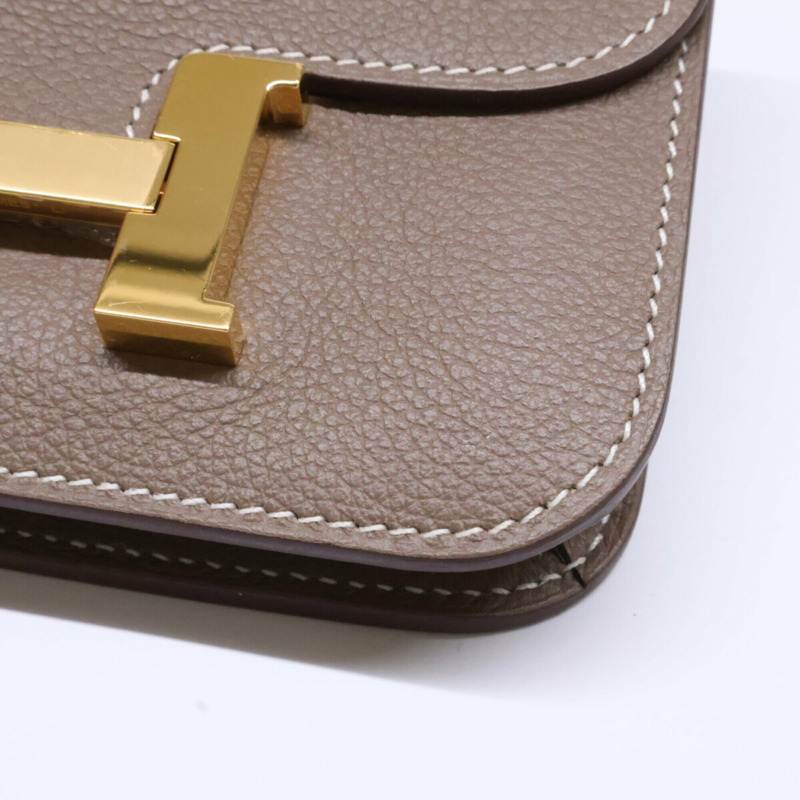 愛馬仕 Constance 纖薄錢包/腰包/腰包，灰褐色，金色五金，成色極佳，B 印記，Epsom 小牛皮，女士款。-10