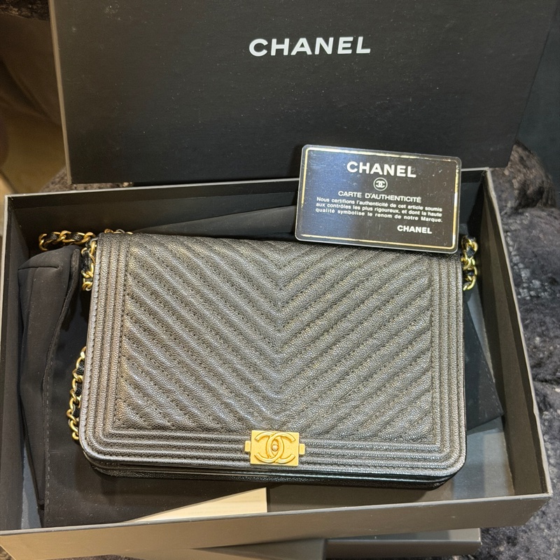 全新全配❤️ 香奈兒 #黑金牛皮 #leboy #V紋 #woc-2