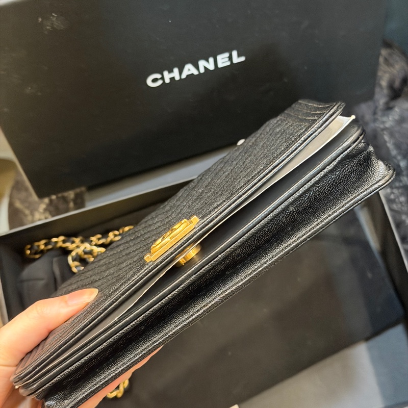 全新全配❤️ 香奈兒 #黑金牛皮 #leboy #V紋 #woc-5