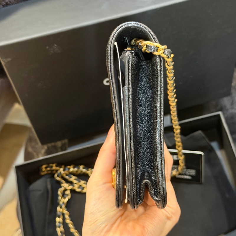 全新全配❤️ 香奈兒 #黑金牛皮 #leboy #V紋 #woc-7