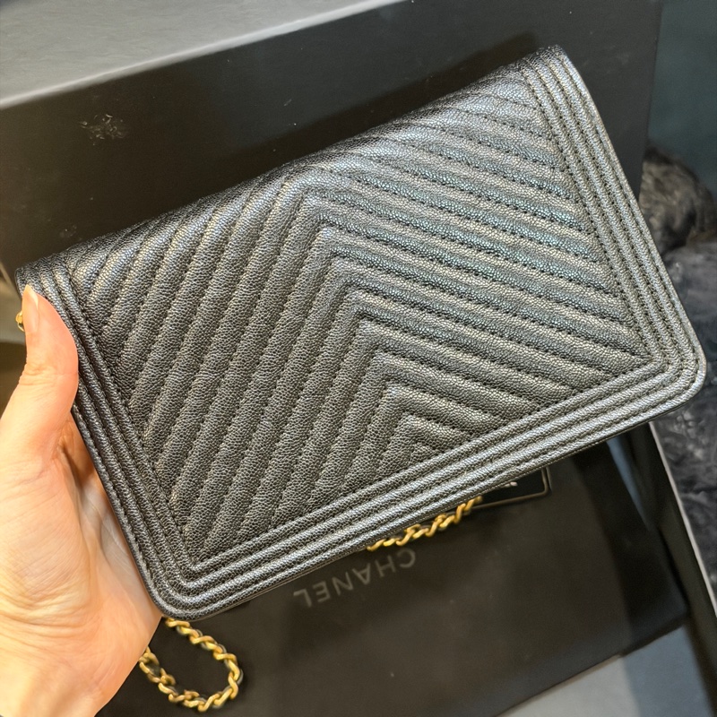 全新全配❤️ 香奈兒 #黑金牛皮 #leboy #V紋 #woc-8