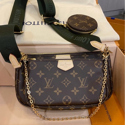 Louis Vuitton •經典老花五合一麻將包 綠肩帶 有購證✔️