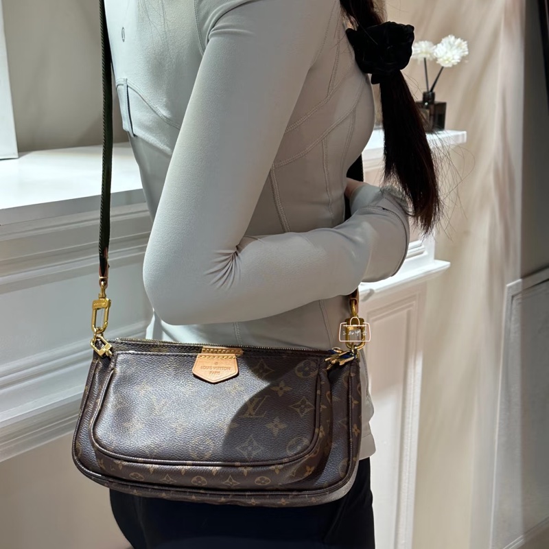 Louis Vuitton •經典老花五合一麻將包 綠肩帶 有購證✔️-2