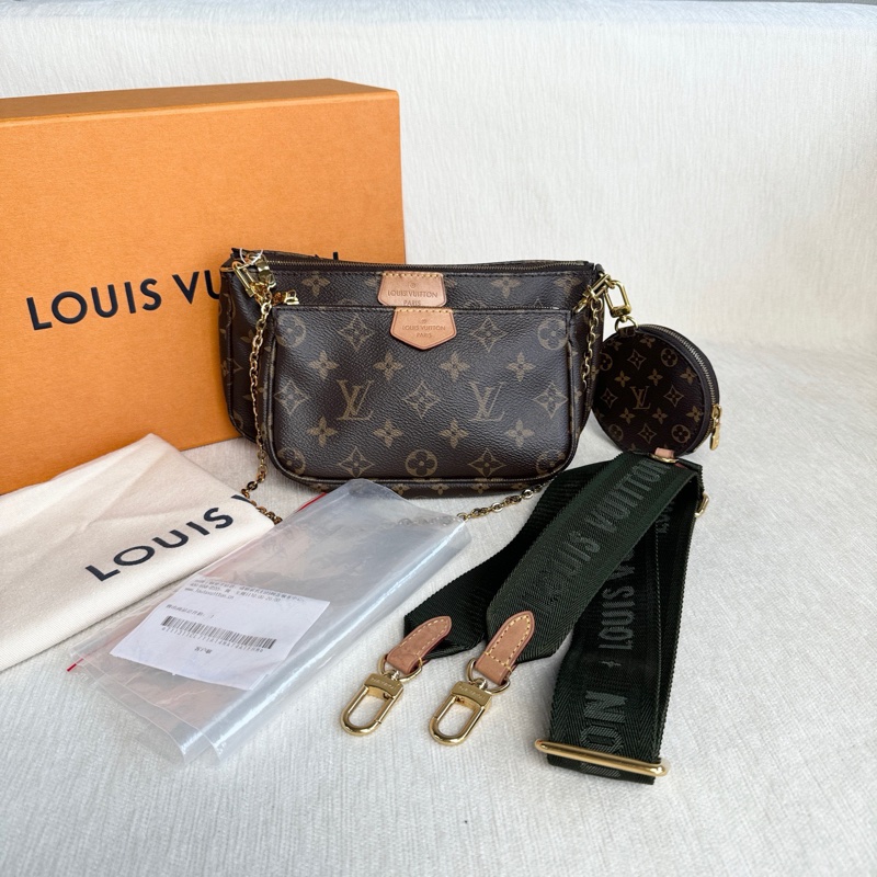 Louis Vuitton •經典老花五合一麻將包 綠肩帶 有購證✔️-3