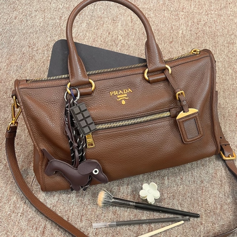 Prada • 經典金棕金釦牛皮機車包 2Way-2