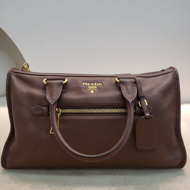 Prada • 經典金棕金釦牛皮機車包 2Way-3