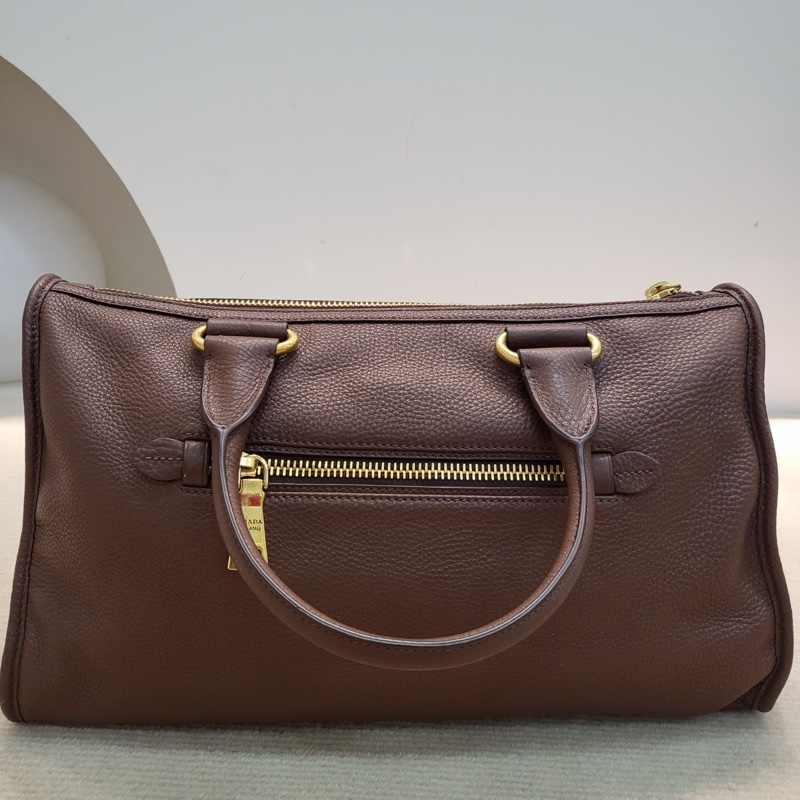 Prada • 經典金棕金釦牛皮機車包 2Way-4