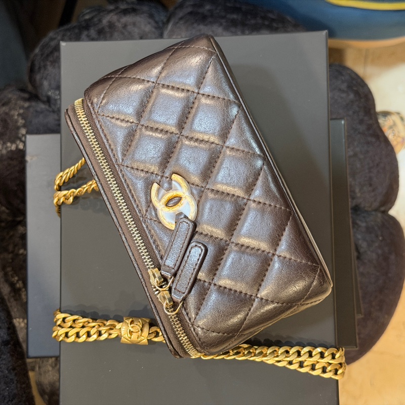 全新全配❤️晶片❤️ 香奈兒 #可可棕 #金柱調節 #長盒子 #22k巧克力色-11