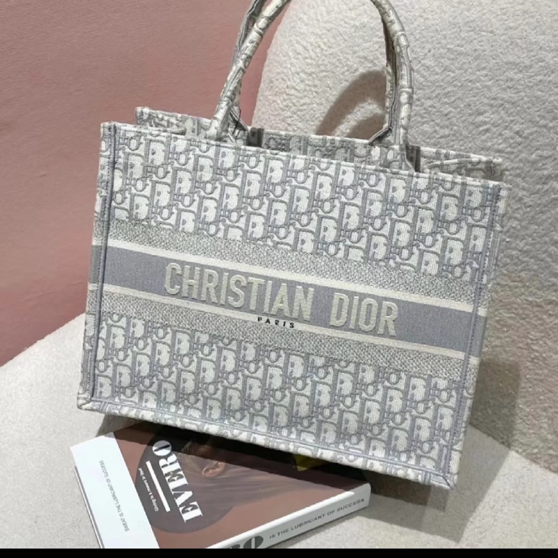 Dior • 經典Book Tote 灰色刺繡托特 中號 有購證✔️-1