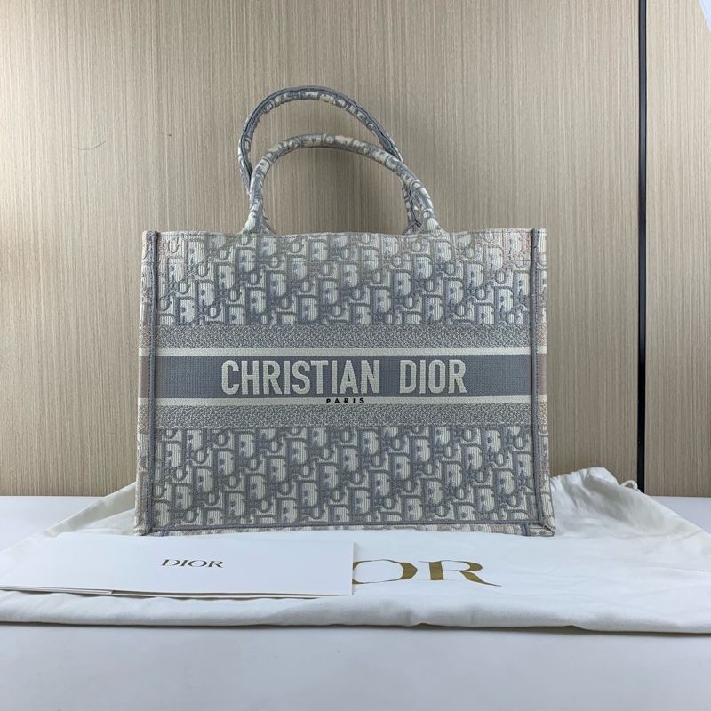 Dior • 經典Book Tote 灰色刺繡托特 中號 有購證✔️-2
