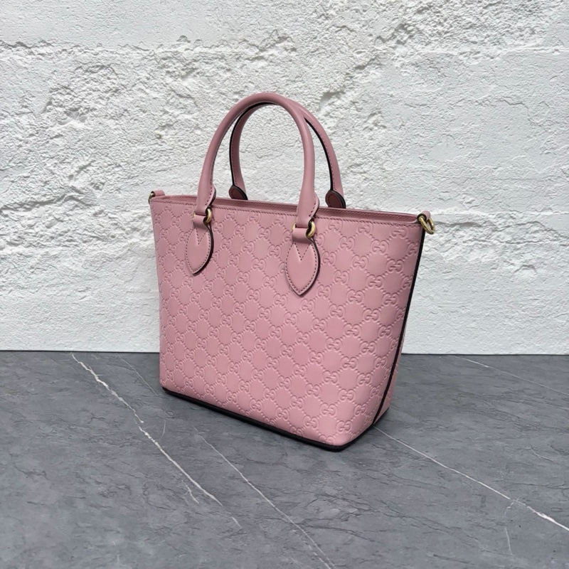 Gucci • 經典全皮壓紋老花 櫻花粉托特包-1