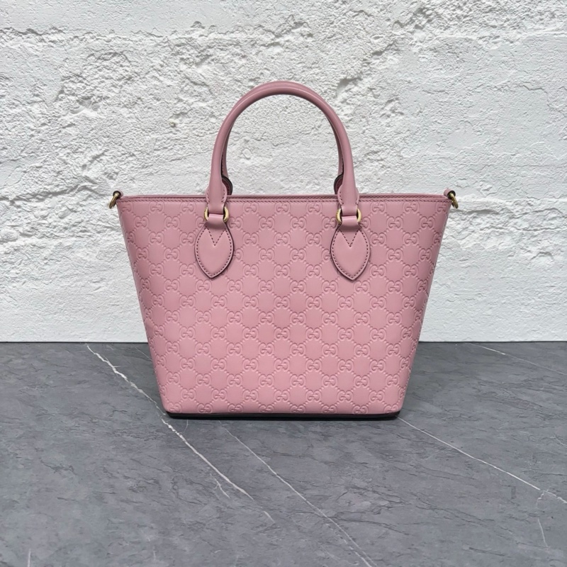 Gucci • 經典全皮壓紋老花 櫻花粉托特包-3