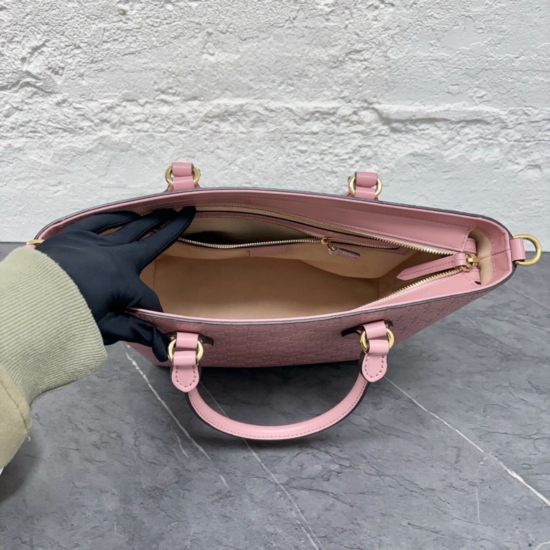 Gucci • 經典全皮壓紋老花 櫻花粉托特包-4