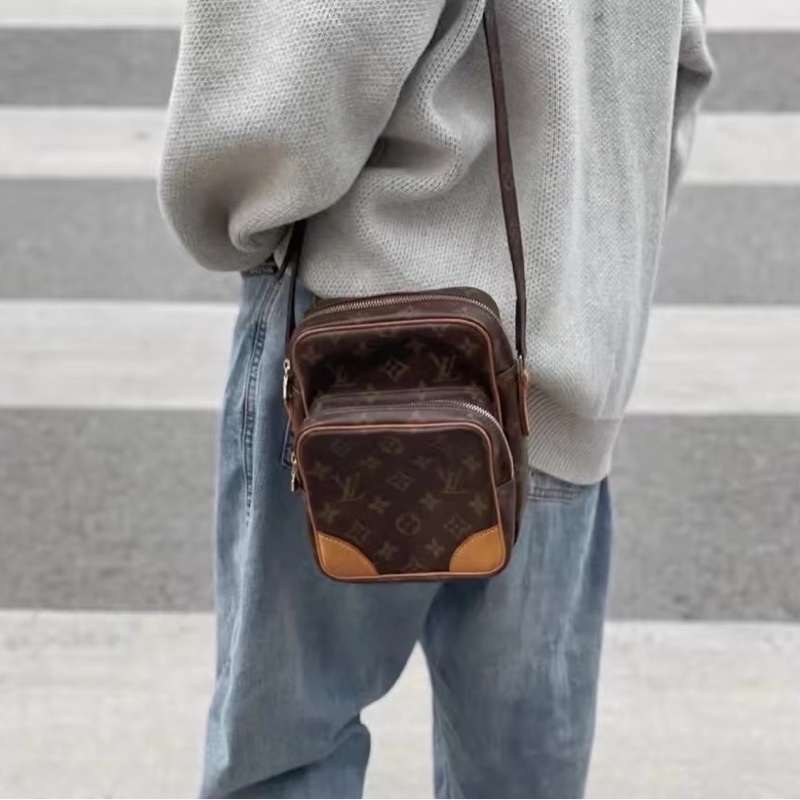 百搭帥包🥸Lv路易威登老花植鞣革雙層相機包單肩斜挎包-5