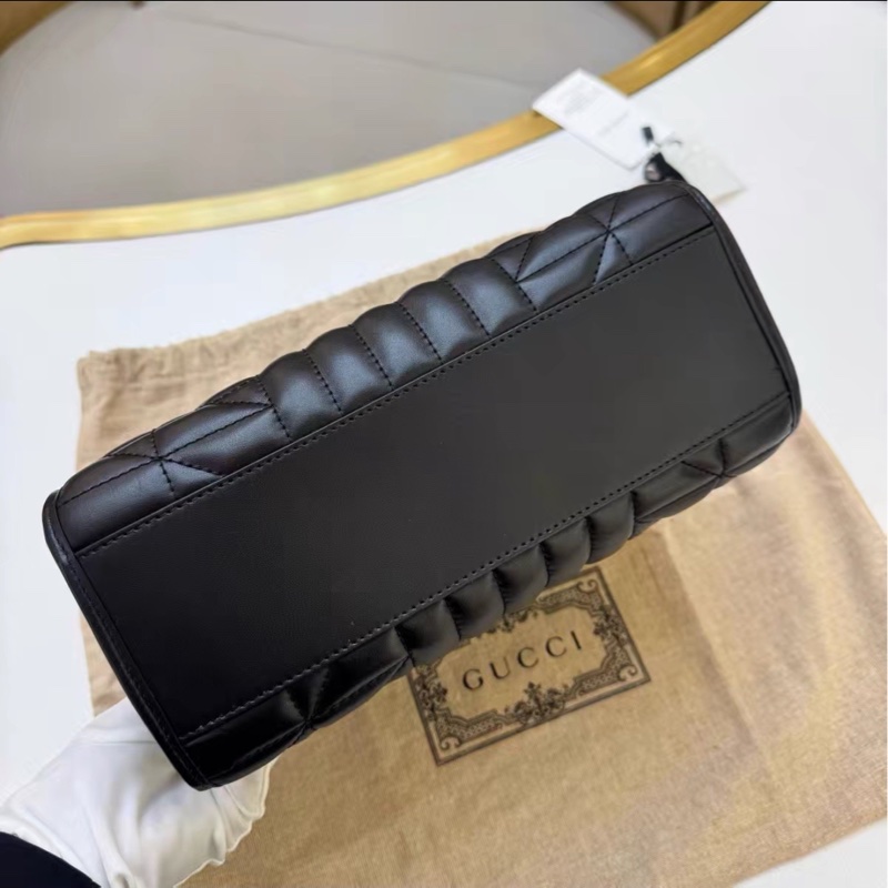 質感拉滿✨99新🆕Gucci古馳幾何系列黑色銀扣GG marmont鏈條全皮托特包單肩手提包-14