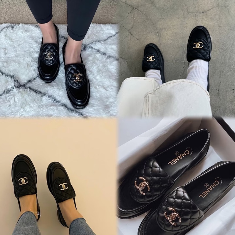 914intheair『全新』Chanel 香奈兒經典書包釦黑金樂福鞋 38-1