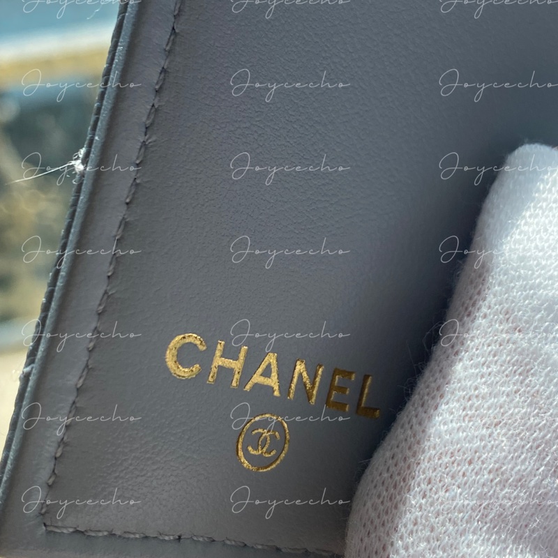 914intheair 『全新全配』Chanel 香奈兒 霧霾藍灰側拉鏈零錢袋三折迷你短夾-14