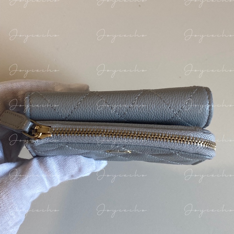 914intheair 『全新全配』Chanel 香奈兒 霧霾藍灰側拉鏈零錢袋三折迷你短夾-18