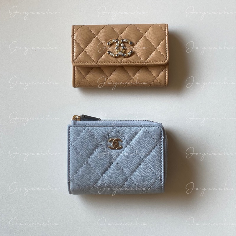 914intheair 『全新全配』Chanel 香奈兒 霧霾藍灰側拉鏈零錢袋三折迷你短夾-6
