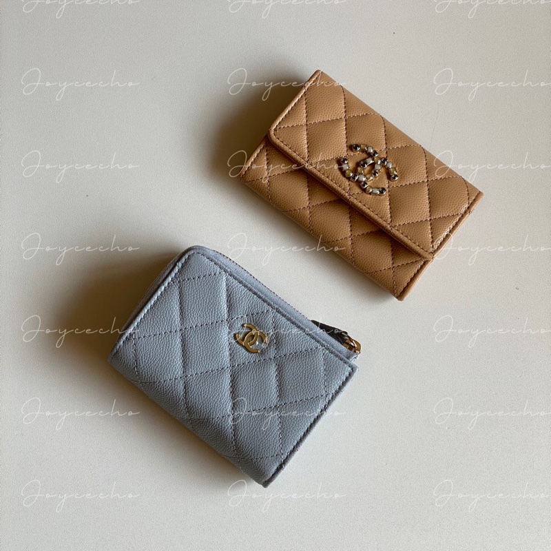 914intheair 『全新全配』Chanel 香奈兒 霧霾藍灰側拉鏈零錢袋三折迷你短夾-7