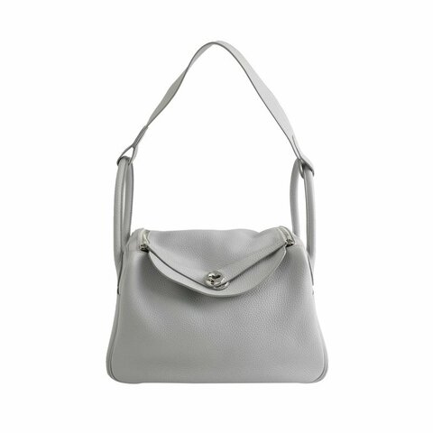 Hermes Lindy30純色旋扣單肩包Clemence（TC）牛皮銀扣08聖杯藍T刻