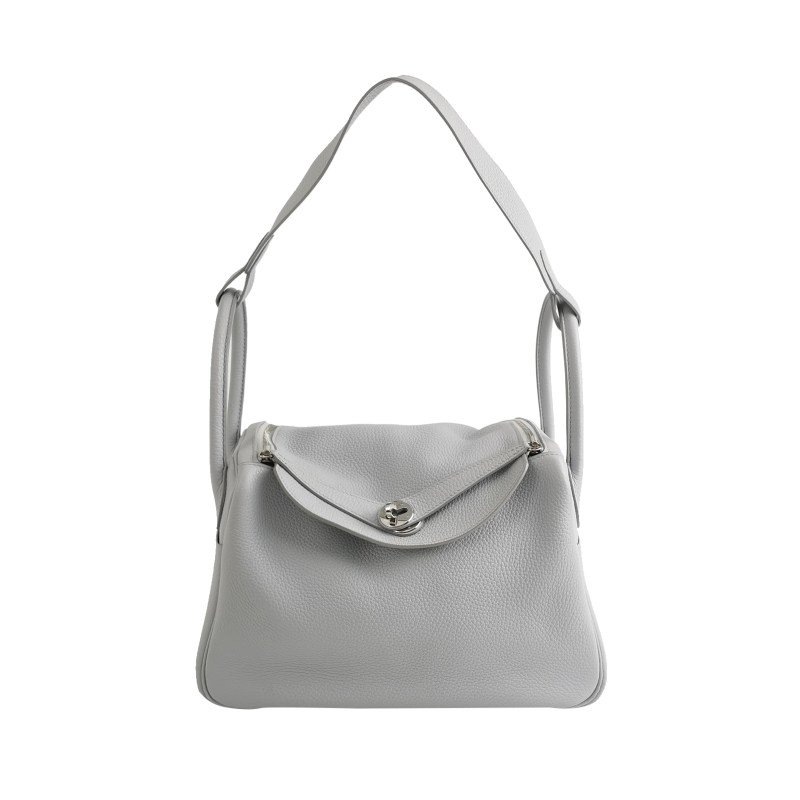 Hermes Lindy30純色旋扣單肩包Clemence（TC）牛皮銀扣08聖杯藍T刻-0