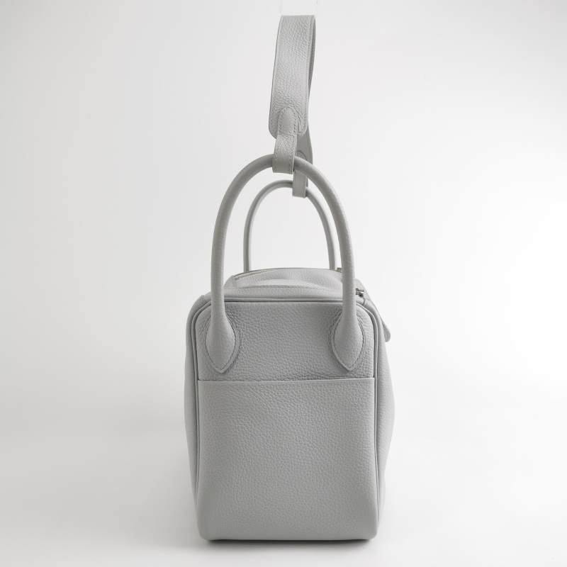 Hermes Lindy30純色旋扣單肩包Clemence（TC）牛皮銀扣08聖杯藍T刻-3