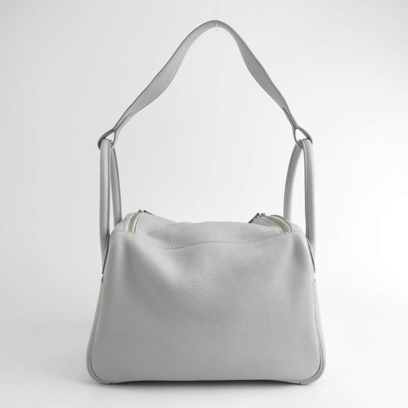 Hermes Lindy30純色旋扣單肩包Clemence（TC）牛皮銀扣08聖杯藍T刻-4