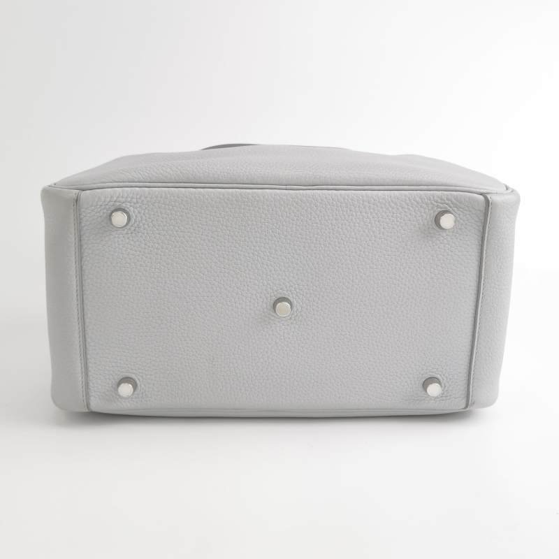 Hermes Lindy30純色旋扣單肩包Clemence（TC）牛皮銀扣08聖杯藍T刻-5