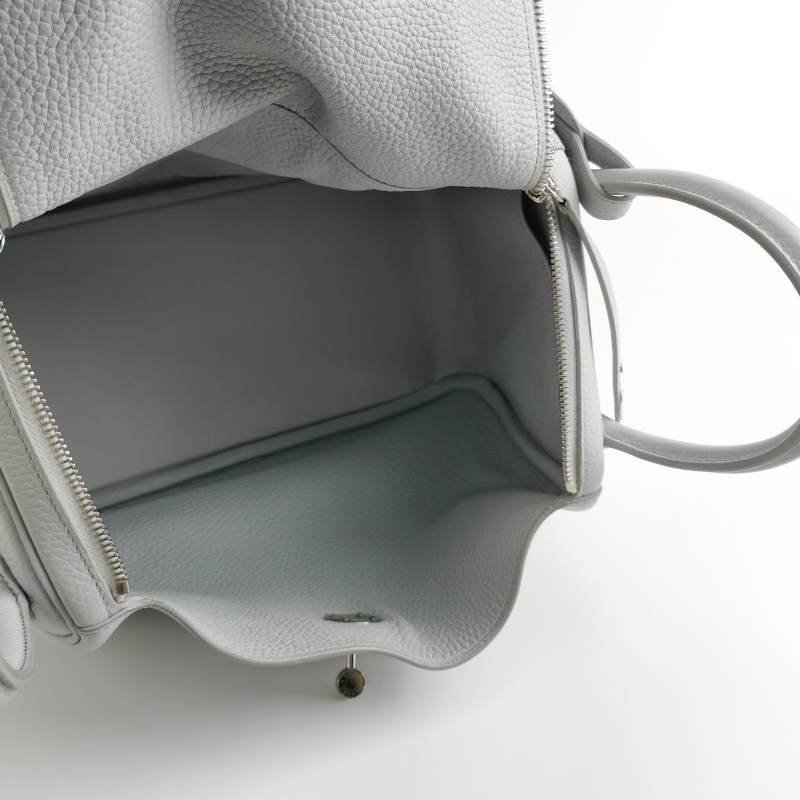 Hermes Lindy30純色旋扣單肩包Clemence（TC）牛皮銀扣08聖杯藍T刻-6