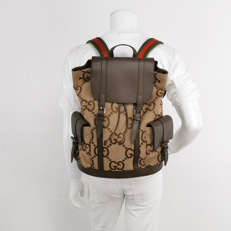 Gucci Jumbo牛皮帆布拼色雙G老花雙肩包-1