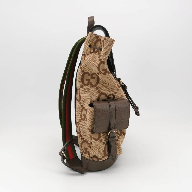 Gucci Jumbo牛皮帆布拼色雙G老花雙肩包-3