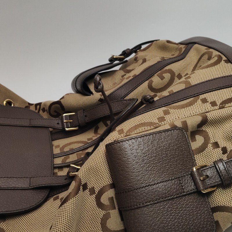 Gucci Jumbo牛皮帆布拼色雙G老花雙肩包-18