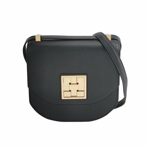 Hermes Mosaique馬賽克純色方形鎖扣馬鞍包斜挎包Tadelakt牛皮香檳金扣89黑色D刻