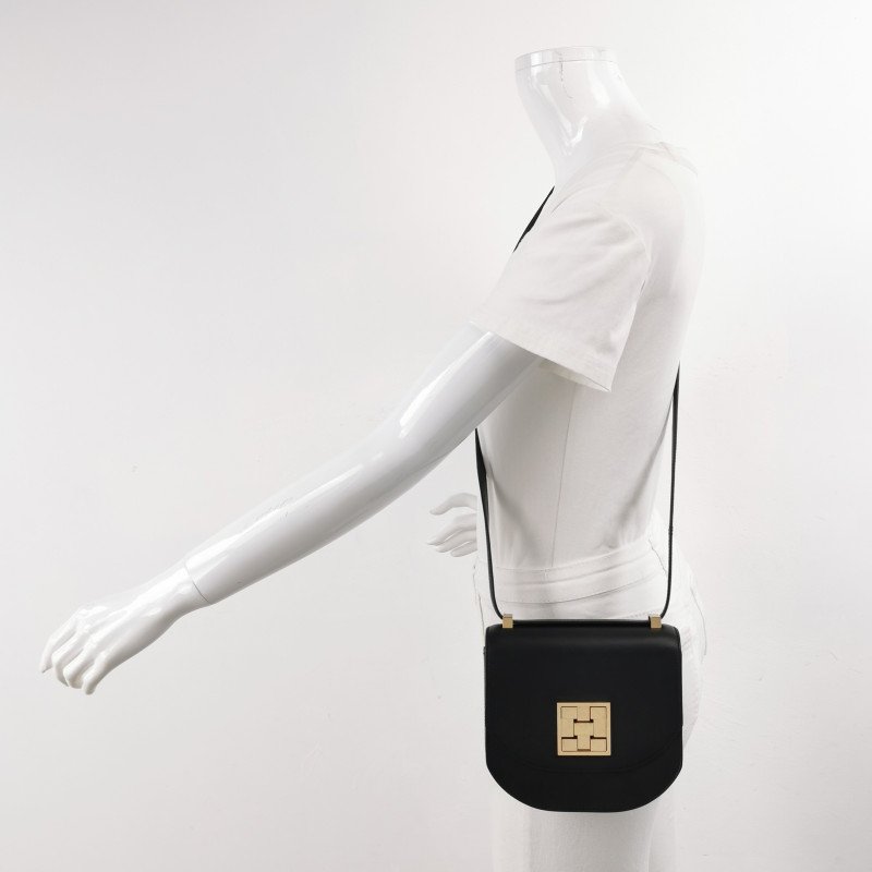 Hermes Mosaique馬賽克純色方形鎖扣馬鞍包斜挎包Tadelakt牛皮香檳金扣89黑色D刻-1