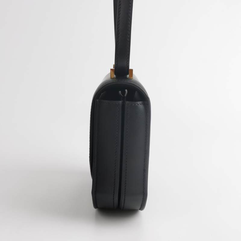 Hermes Mosaique馬賽克純色方形鎖扣馬鞍包斜挎包Tadelakt牛皮香檳金扣89黑色D刻-2