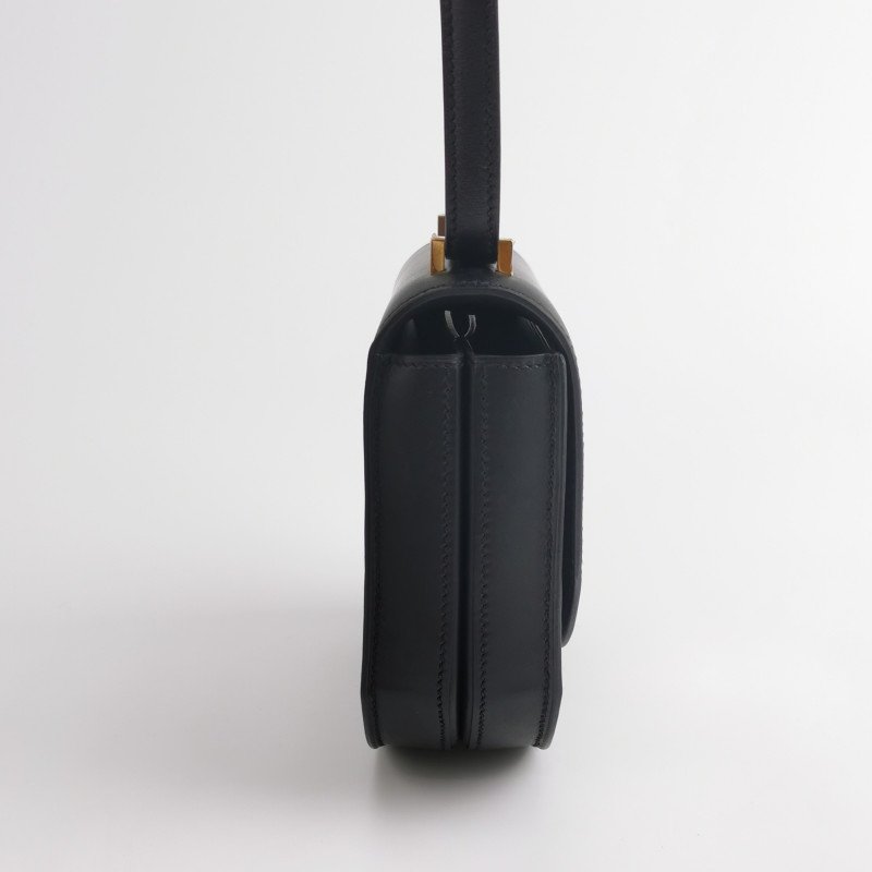 Hermes Mosaique馬賽克純色方形鎖扣馬鞍包斜挎包Tadelakt牛皮香檳金扣89黑色D刻-3