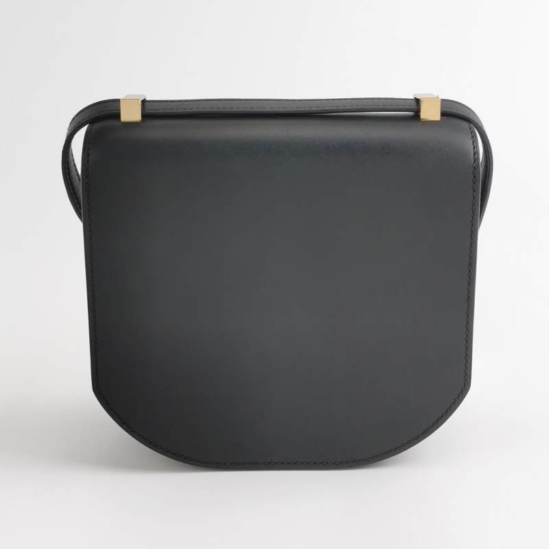 Hermes Mosaique馬賽克純色方形鎖扣馬鞍包斜挎包Tadelakt牛皮香檳金扣89黑色D刻-4