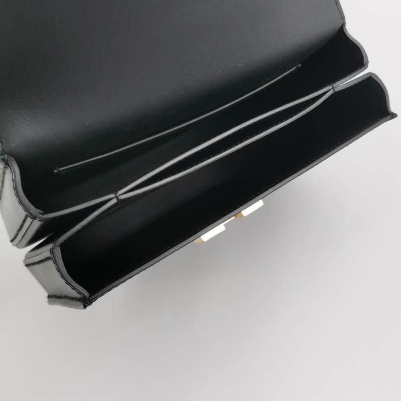 Hermes Mosaique馬賽克純色方形鎖扣馬鞍包斜挎包Tadelakt牛皮香檳金扣89黑色D刻-6